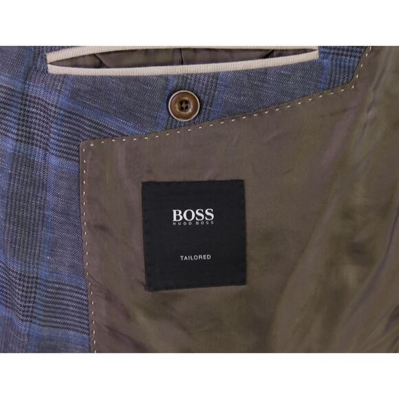 Hugo Boss Tailored Blue Plaid Linen Silk Sportcoat Blazer Current Piacenza 40R - Picture 8 of 11